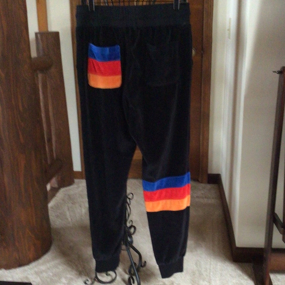 C&C California Black Velour Stripe Jogger Pants L - Picture 8 of 9